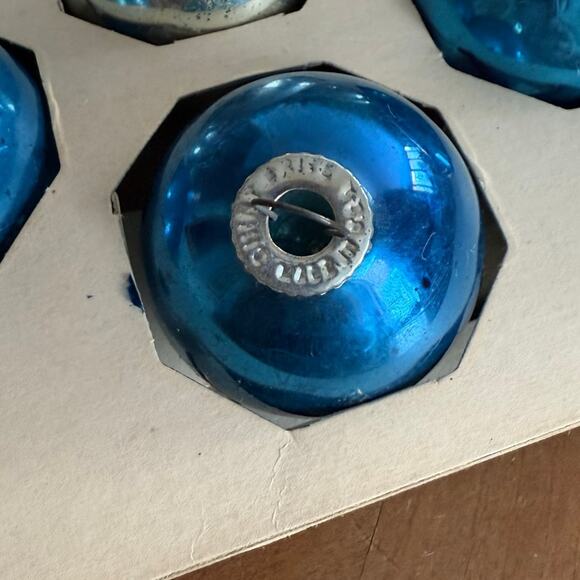 Max Eckardt Shiny Brite Christmas Ornaments 2” Glass 10 Blue Silver Holiday USA - Picture 8 of 12